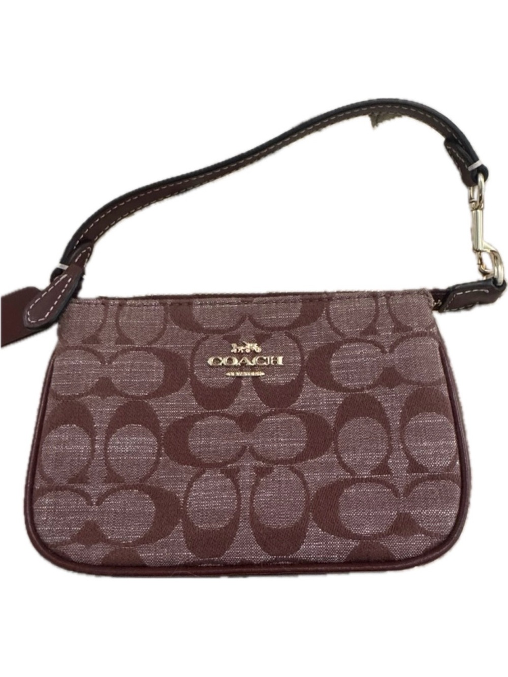 Coach Brown Signature Canvas Wristlet with Gold-Tone Logo NWOT